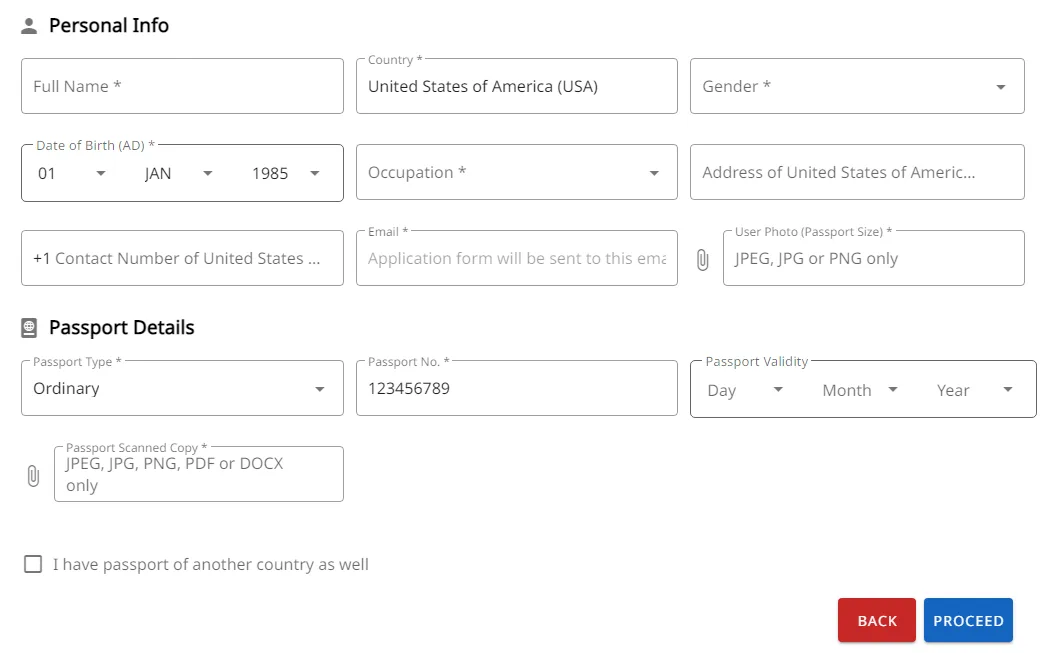 Step-2 Personal Details and Passport Info