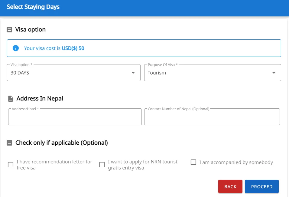 Step-3 Visa Option and Address in Nepal